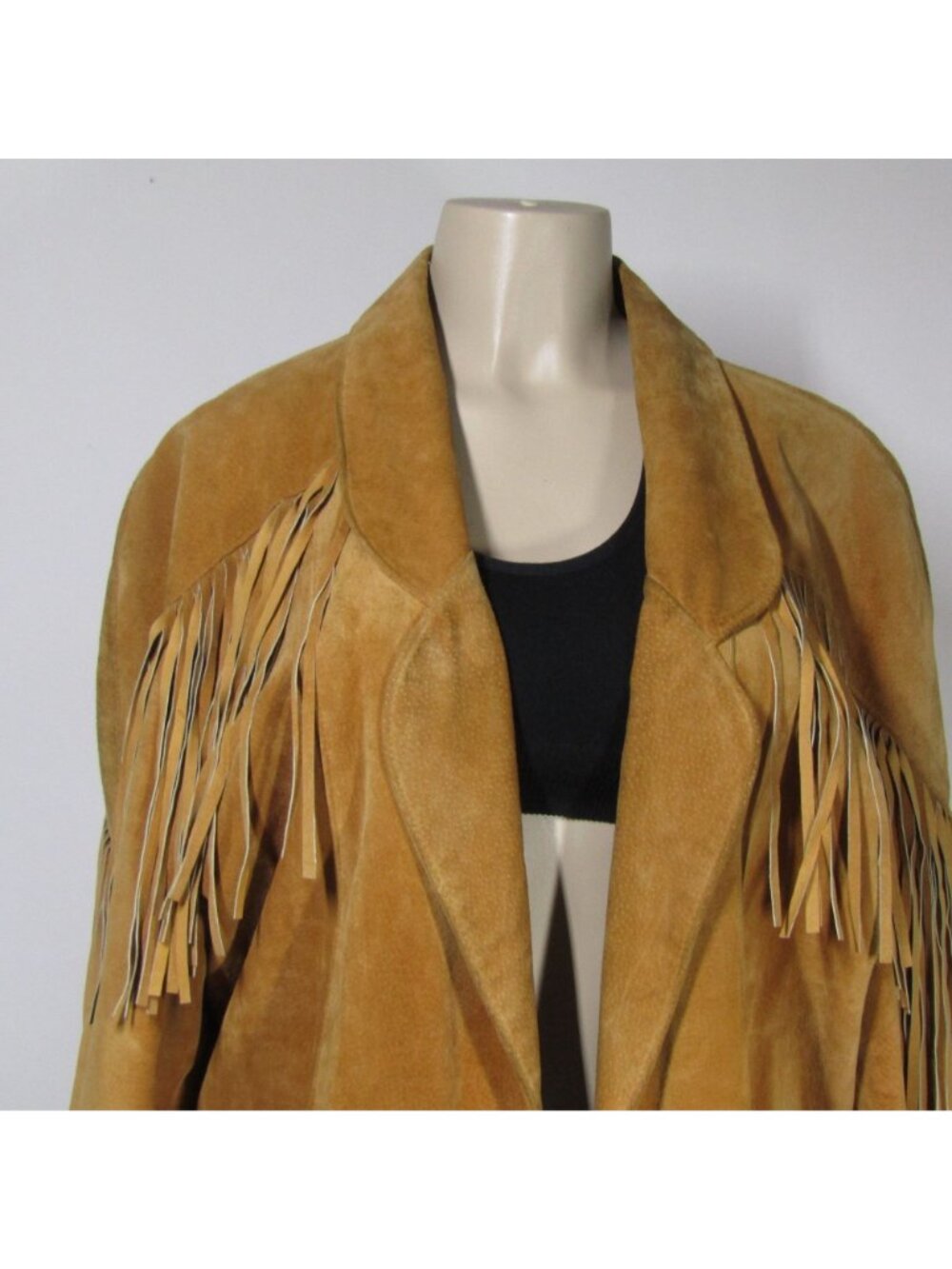 VTG Pig SUEDE Leather FRINGE 80s Caramel Brown Western Cowgirl Rodeo Jacket L - Picture 3 of 12